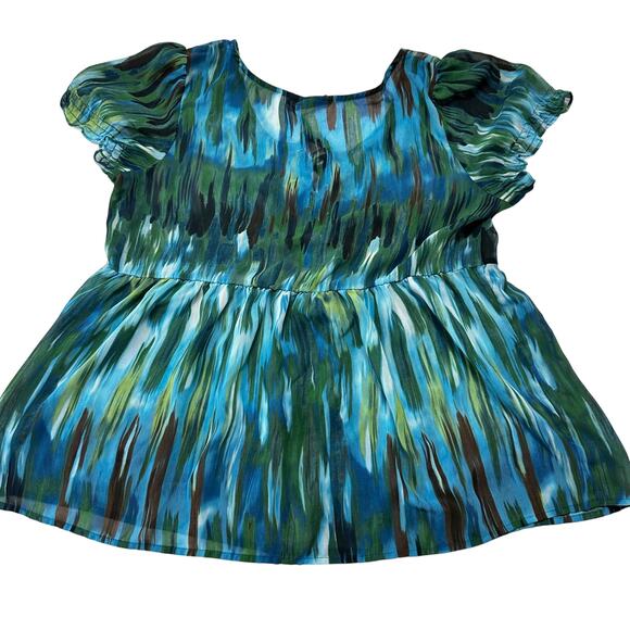 ANA A New Approach Women Babydoll Tunic Top Size L Green Blue Sheer Flowy FLAW - Picture 4 of 11